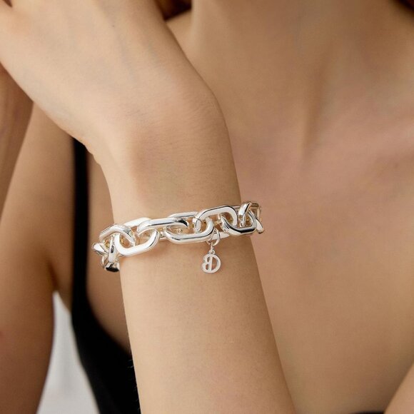 Silver Beaded Bracelets for Women Chunky Paperclip Chain Gift Jewelry - Picture 9 of 11